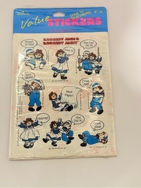 Vintage Raggedy Ann Andy Watercolor Hallmark Stickers Teacher New 8 Sheets 1990